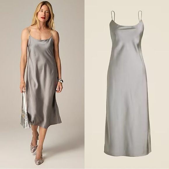 NWT J CREW Gwyneth slip dress in luster charmeuse in grey - Picture 1 of 6